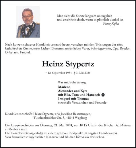 Alle Traueranzeigen F R Heinz Stypertz Trauer Rp Online De