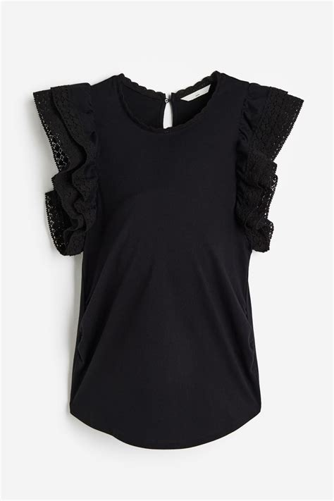 Mama Flutter Sleeve Top Black Ladies Handm Au