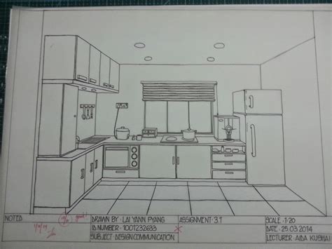 Free hand one point perspective - Kitchen