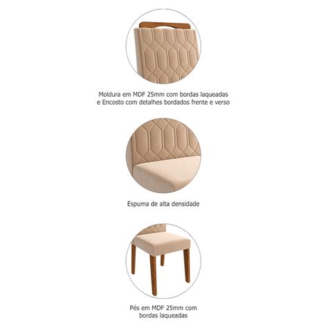 Conjunto Sala De Jantar Mesa Clara X Cm E Cadeiras Paola Cimol Savana Off White Nude