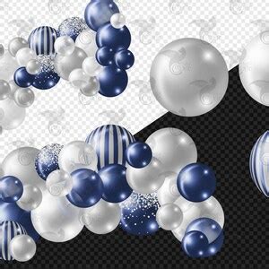 Navy And Silver Balloon Arch Clipart Blue Balloon Png Digital Overlays