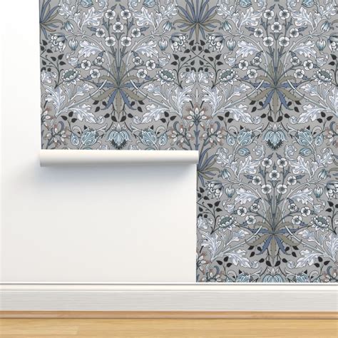 Hyacinth In Blue Aspen William Morris Wallpaper Spoonflower