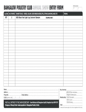 Fillable Online BANGALOW POULTRY CLUB ANNUAL SHOW ENTRY FORM OFFICE USE