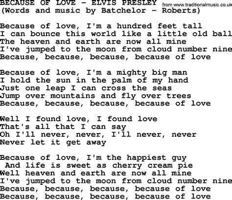 Because Of Love By Elvis Presley Lyrics