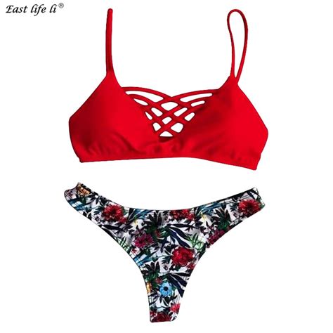 2018 New Sexy Bikini Set Women Bandage Swimwear Set Floral Print Female