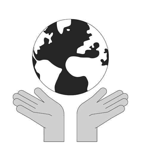 Premium Vector Hands Protect Earth Flat Monochrome Isolated Vector