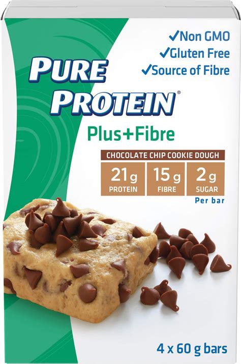 Pure Protein Plus Fibre Bars Gluten Free Snack Bar Chocolate Chip Cookie Dough 60g 4ct