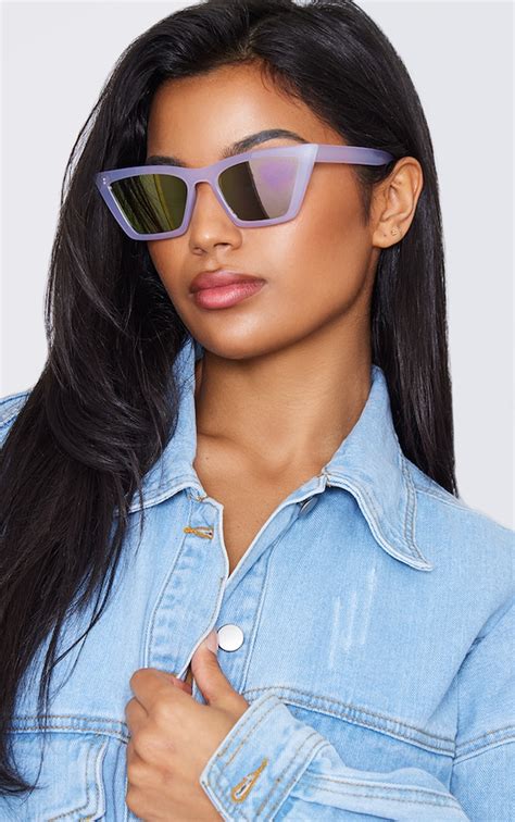 Purple Silver Mirrored Cat Eye Sunglasses | PrettyLittleThing