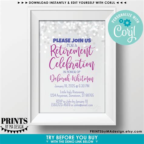 Editable Retirement Party Invitation Retirement Celebration Invite Custom Printable 5x7