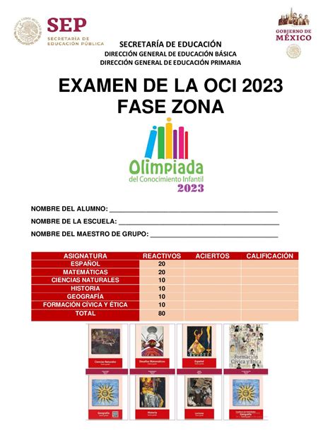 Examen De La Olimpiada Del Conocimiento Infantil 2023 Fase Zona