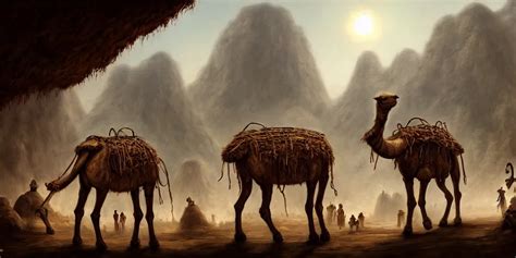 Bipedal Humanoid Dromedary As Village Merchants Stable Diffusion