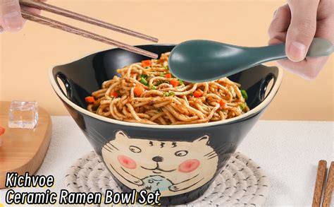 Kichvoe Ceramic Ramen Bowl Set Cm Porcelain Noodle Bowl With