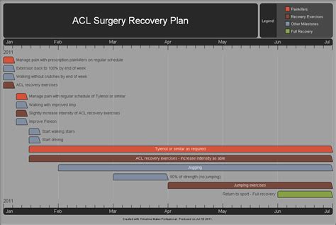 Medical recovery timeline created with Timeline Maker Pro.