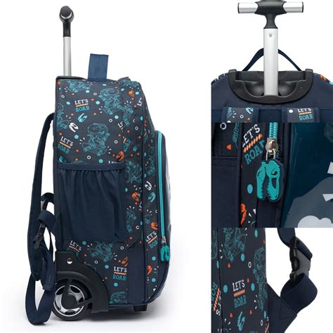 Mochila De Rodinha Infantil Escolar Estojo Lancheira Menino Azul