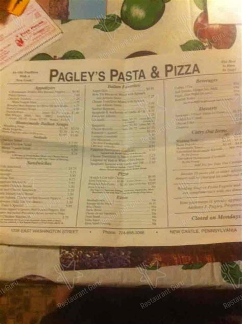 Menu At Pagley S Pasta And More Restaurant New Castle