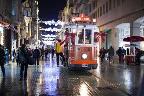 Istanbul Turkey December Taksim Istiklal Street At Night On