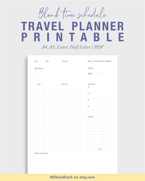 Printable Daily Travel Planner Timed Schedule Daily Travel Etsy