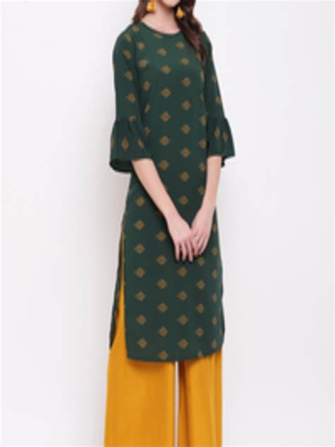 Buy Napra Women Green And Yellow Ethnic Motifs Printed Flared Sleeves