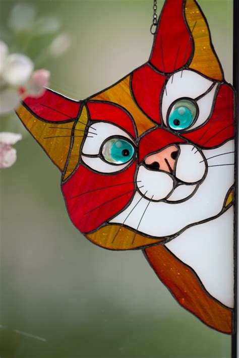 Peeking Cat Window Hangings Stained Glass Cat Suncatcher Mothers Day Ts From Daughter