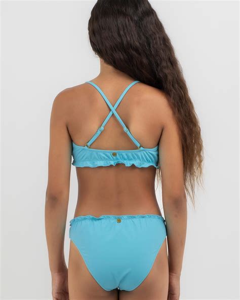 Kaiami Girls Swift Fluted Bralette Bikini Set In Pop Aqua Free