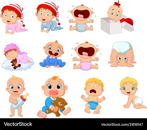 Cartoon babies in different expressions Royalty Free Vector