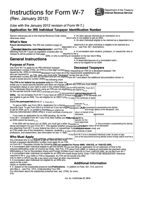 Instructions For Form W Application For Irs Individual Taxpayer