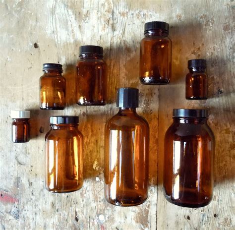 Vintage Glass Pharmacy Bottles Collection Amber Brown Instant Collection Science Glass