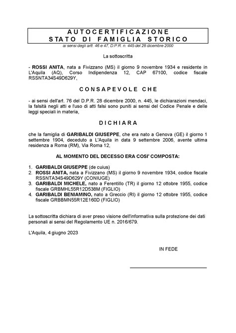 Autocertificazione Stato Famiglia Storico De Cuius Come Si Compila