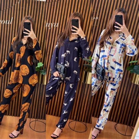 Jual Daily Set Baju Tidur Pajamas One Set Setelan Rayon Viscose Tie Dye