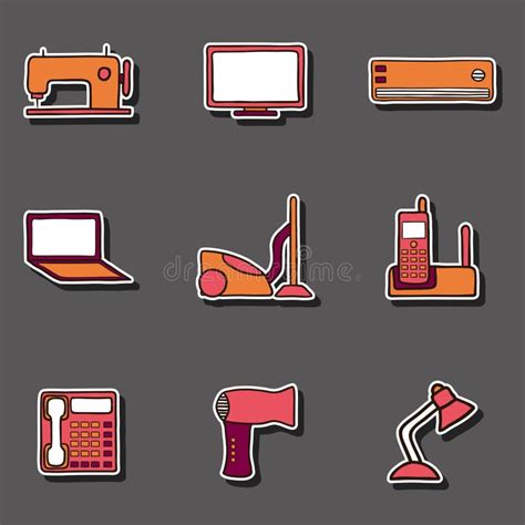 Set Of Hand Drawn Home Appliances Stickers Stock Vector Illustration