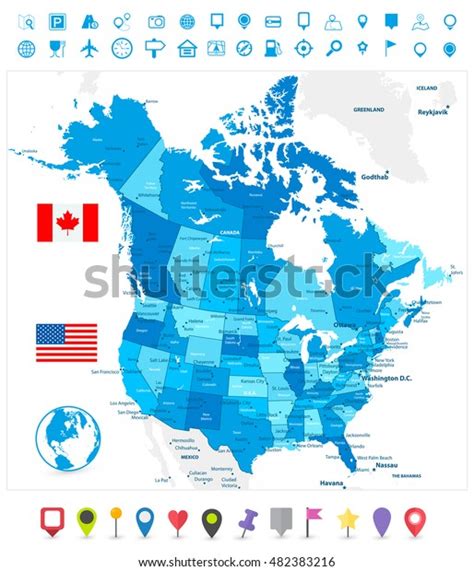 Usa Canada Large Detailed Political Map Stock Vector (Royalty Free ...