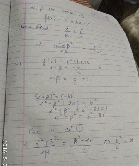 If Alpha And Beta Are The Zeros Of The Quadratic Polynomial F X Is