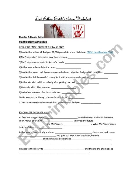 lord arthur savileï½s crime worksheet ESL worksheet by diana castro