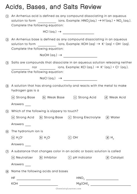 Free Printable Acids Bases And Salts Worksheets Worksheets Library