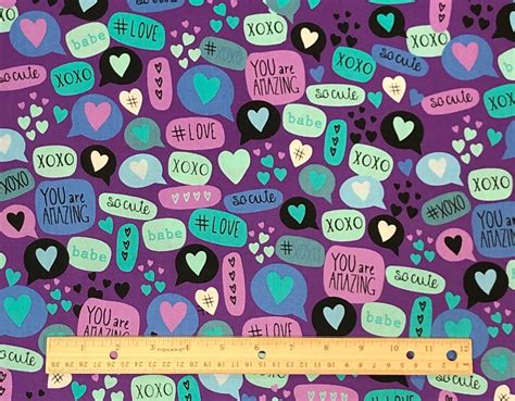 Love Hearts Notes Fabric By Half Yard Fat Quarter Valentines Etsy