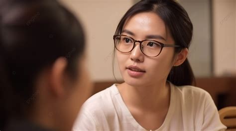 Two Women Wearing Glasses Are Talking To Each Other Background