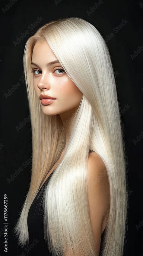 Portrait Beautiful Girl With Long Straight Blonde Hair In A Model Pose For A Professional