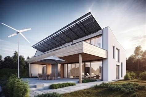 Casa ecológica moderna painéis solares e moinhos de vento para usar