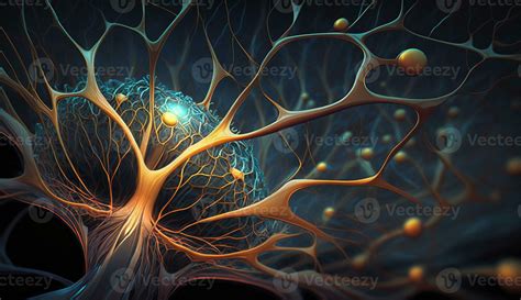 Generative AI, Conceptual illustration of neuron cells with glowing ...