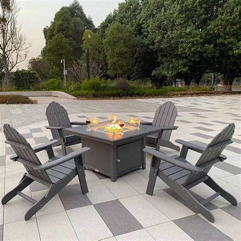 5 Piece HDPE Patio Fire Pit Dining Set - Wonderfires