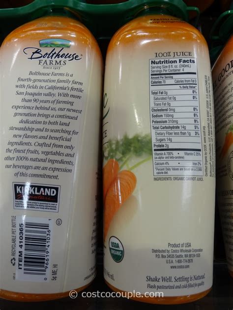 Kirkland Signature Bolthouse Farms Organic Carrot Juice