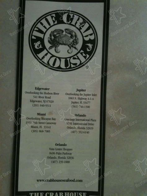 Menu at The Crab House restaurant, Jupiter