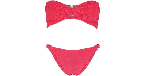 Hunza G Nicole Seersucker Bikini In Red Lyst