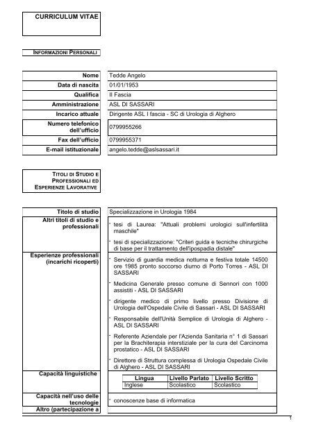 Curriculum Vitae File Pdf Asl Sassari