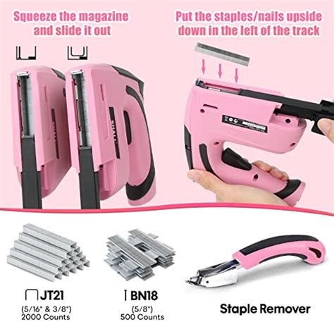 Shall Pink Electric Staple Gun 2 In 1 Cordless Upholstery Stapler Nail Gun For Wood 4v