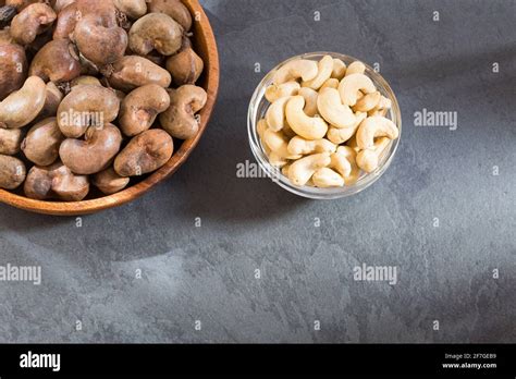 Natural and roasted cashew nut Anacardium occidentale marañón Stock