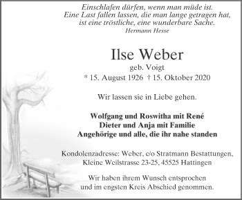 Traueranzeigen Von Ilse Weber Trauer In Nrw De