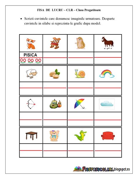 FISA de Lucru - CLR Clasa Pregatitoare - Despartirea cuvintelor in ...