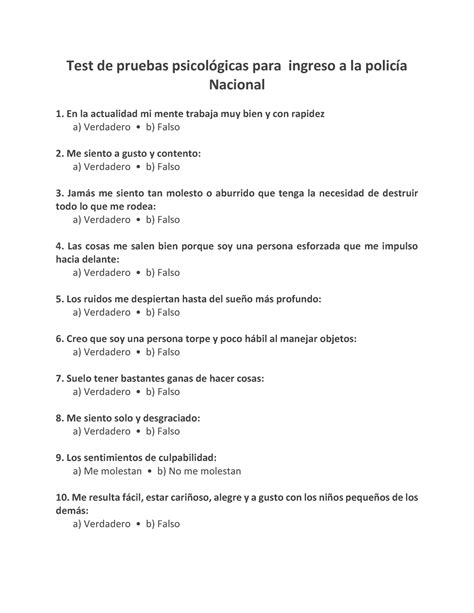 Test De Pruebas Psicol Gicas Para La Polic A Nacional Test De