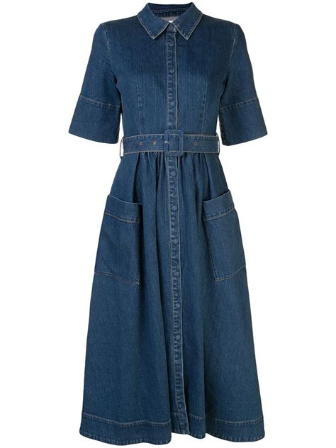 Short Sleeve Denim Dress In 2020 Denim Dress Belted Denim Dress